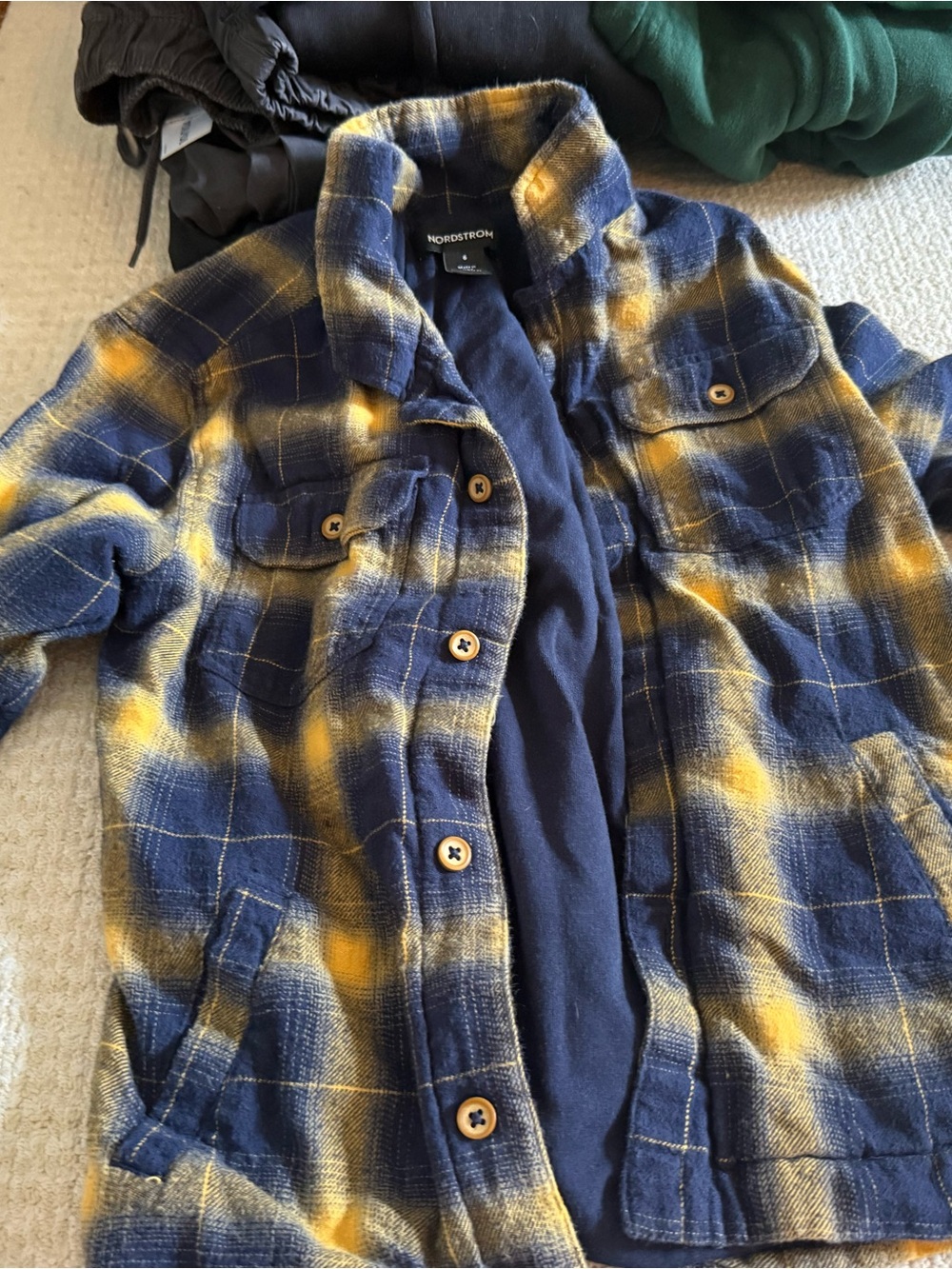 Nordstrom Navy and Yellow Plaid Button-Front Shirt Jacket